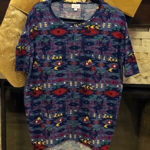 Lularoe Irma Blue Tribal Print Tunic Shirt  XS